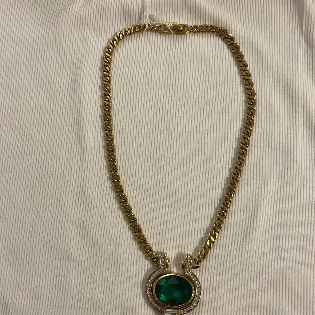 Vtg Nina Ricci Green And Crystal Necklace